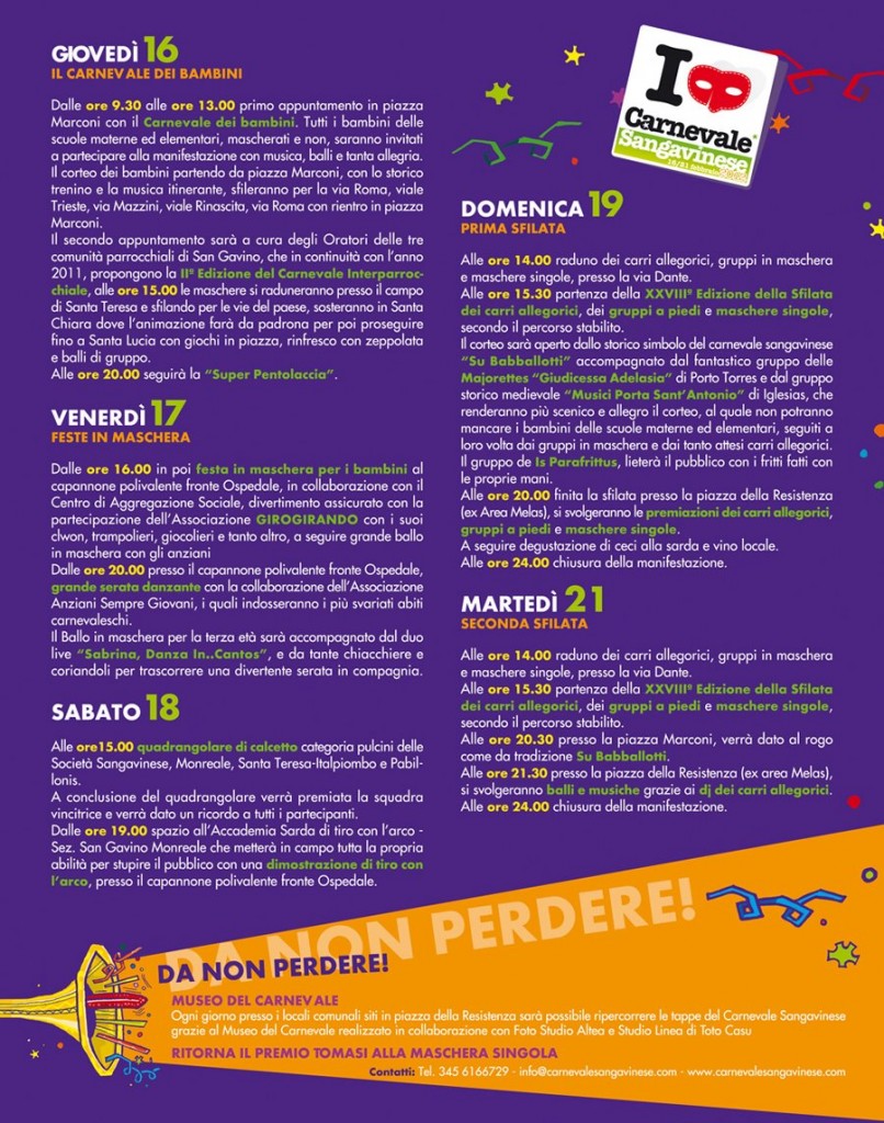 Il programma del Carnevale Sangavinese 2012