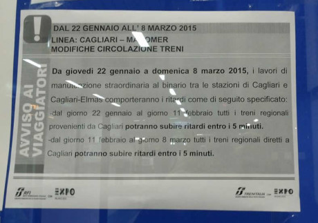 Ritardi sulla tratta ferroviaria San Gavino-Cagliari