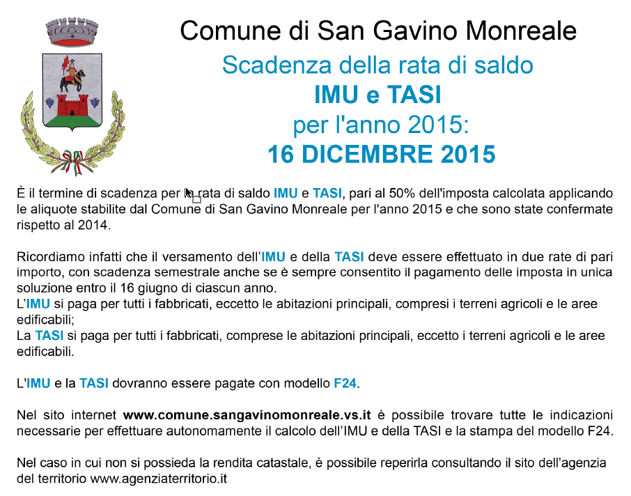 16 dicembre 2015: Scadenza IMU e TASI