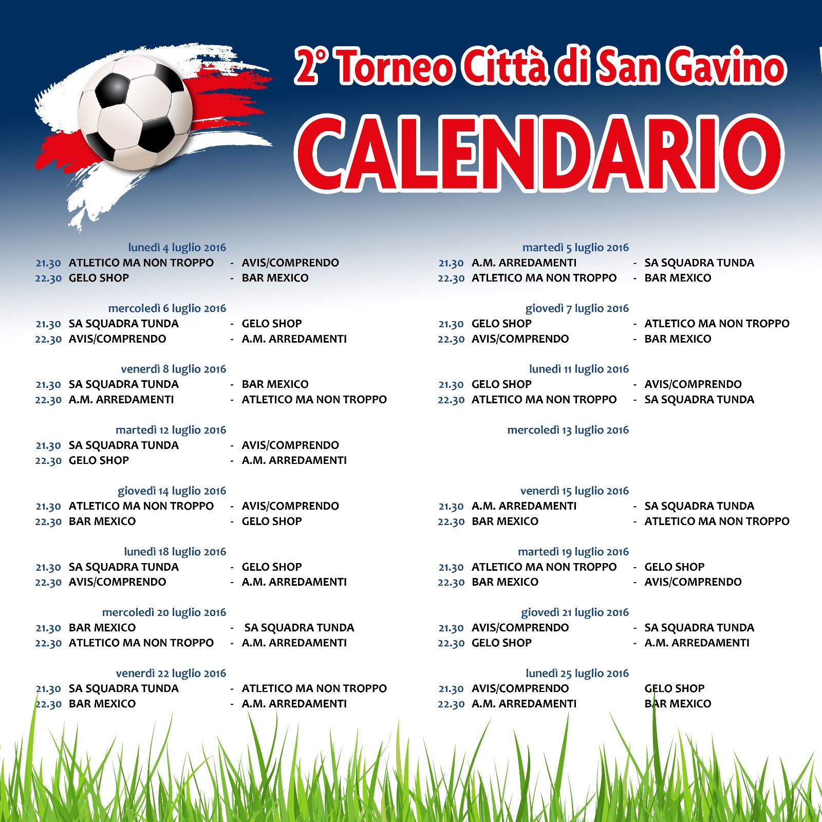 Torneo Città di San Gavino Over 35, il calendario completo