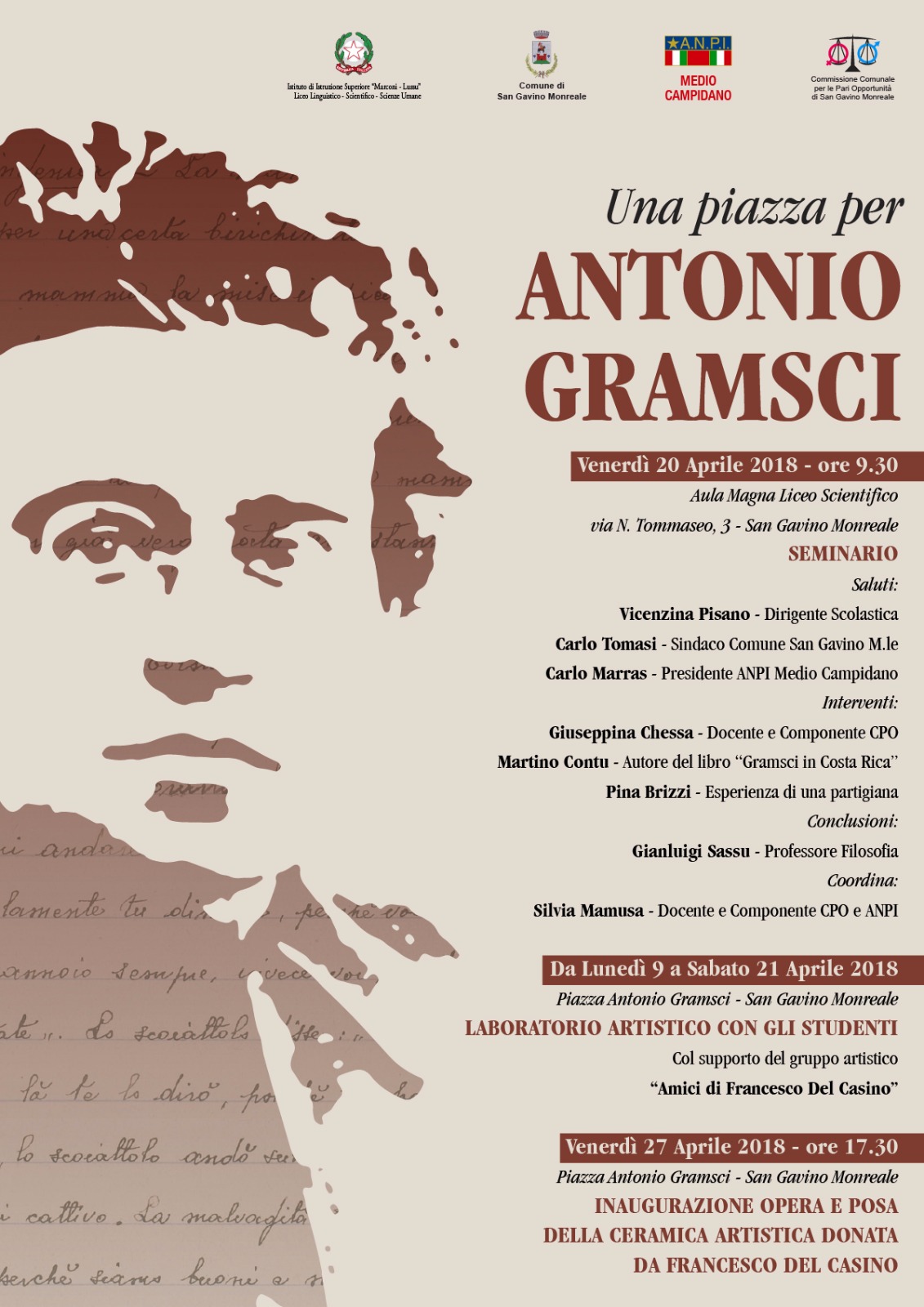 Locandina iniziativa - Una piazza per Antonio Gramsci - aprile 2018