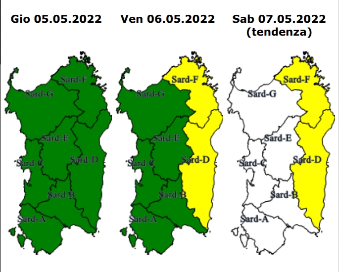Sardegna, allerta meteo gialla il 6 e il 7 maggio 2022